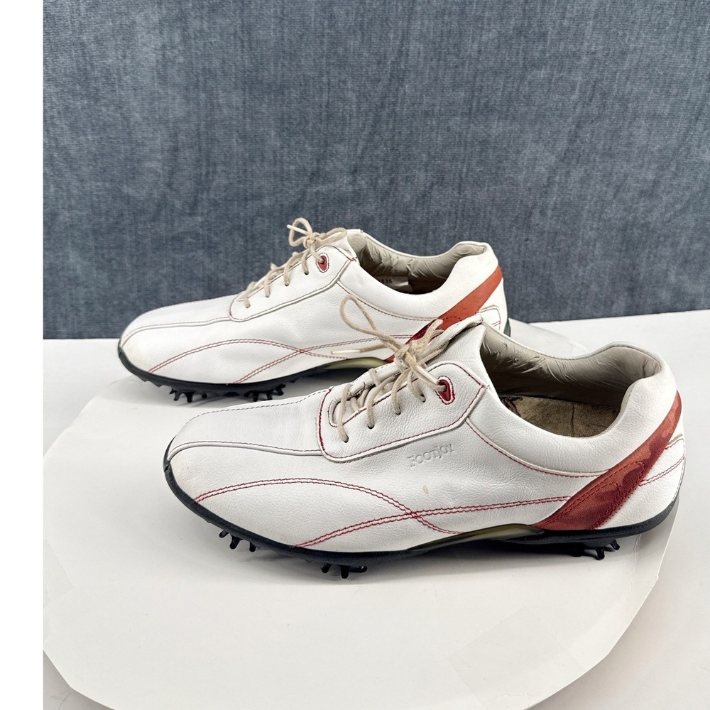 FootJoy LoPro Collection Golf Shoes Womens 8.5 White Red Leather Spiked 97036